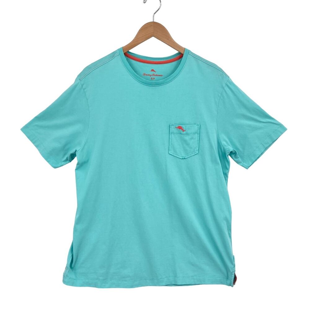 Tommy Bahama Bali Skyline Tee Shirt Mens Small Turquoise Short Sleeve Pullover